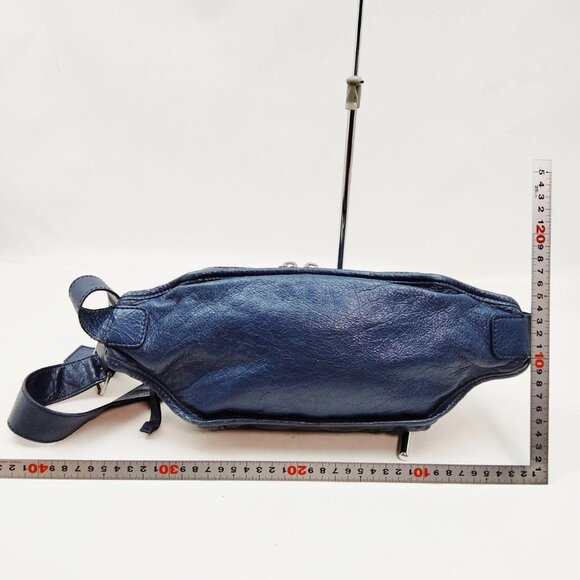 $1569 Authentic BALENCIAGA Made in ITALY Unisex Blue Leather Waist Sling Bag - Picture 3 of 12